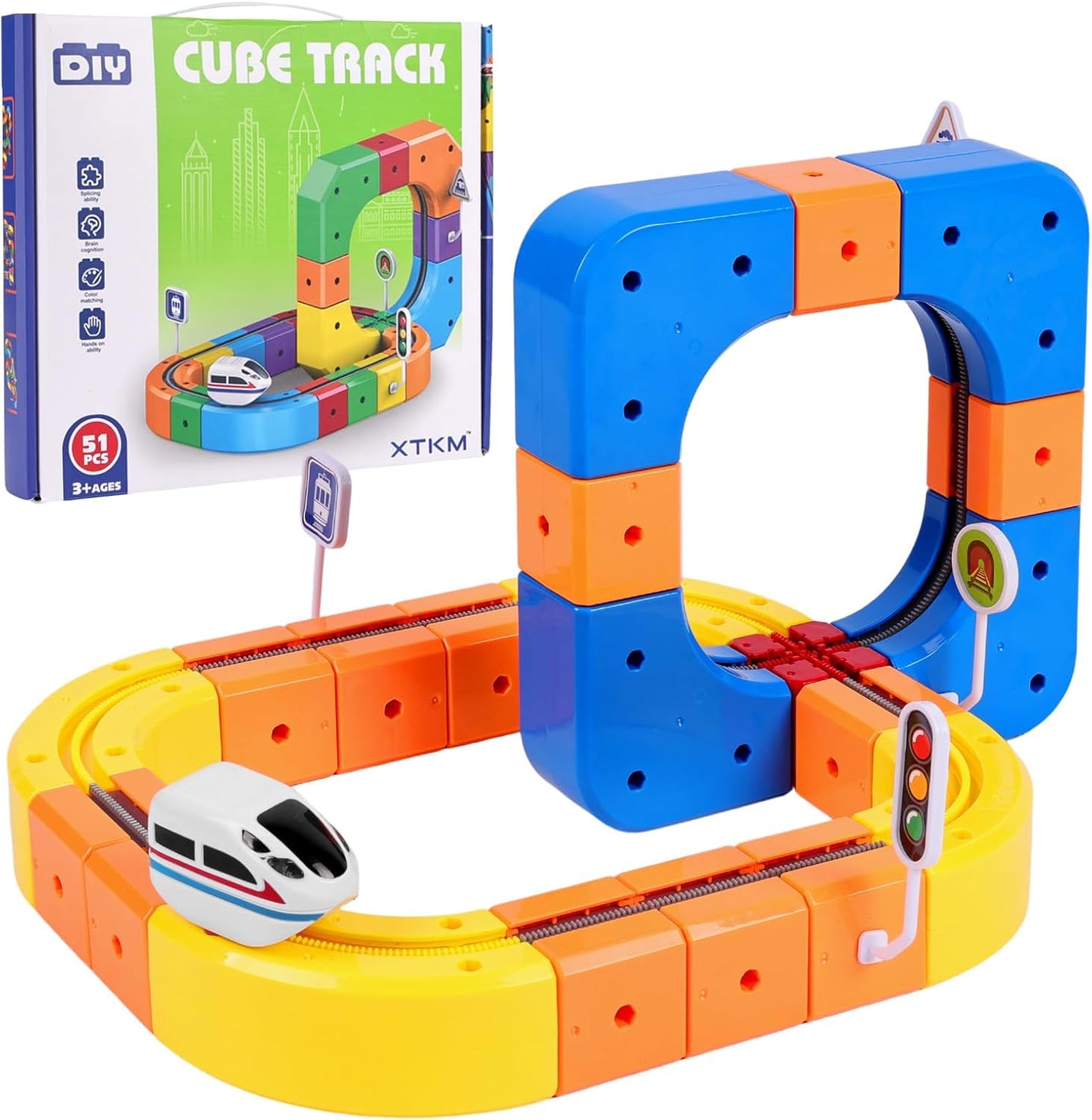68 Piezas Tren Eléctrico, Trens Magnetico Juguete Incluye Tren Eléctrico Antigravedad, Señales De Tráfico Y Un Diseño De Pista Incrustado En 3D, Regalos