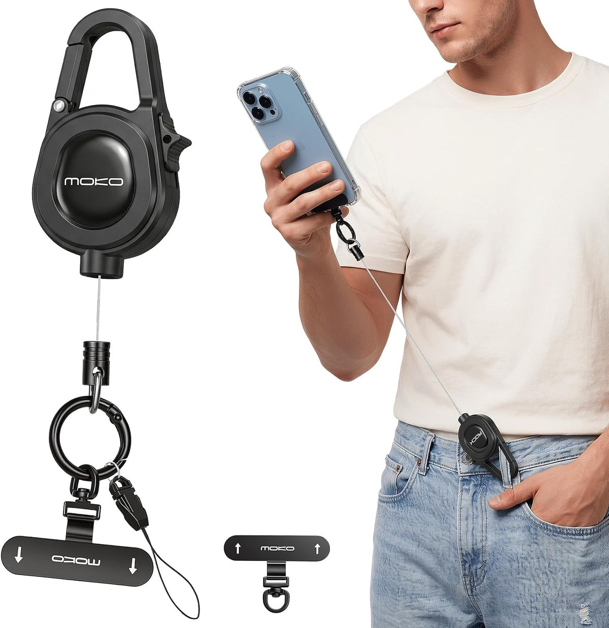 Moko Cuerda Para Movil Retráctil Antirrobo, Negro