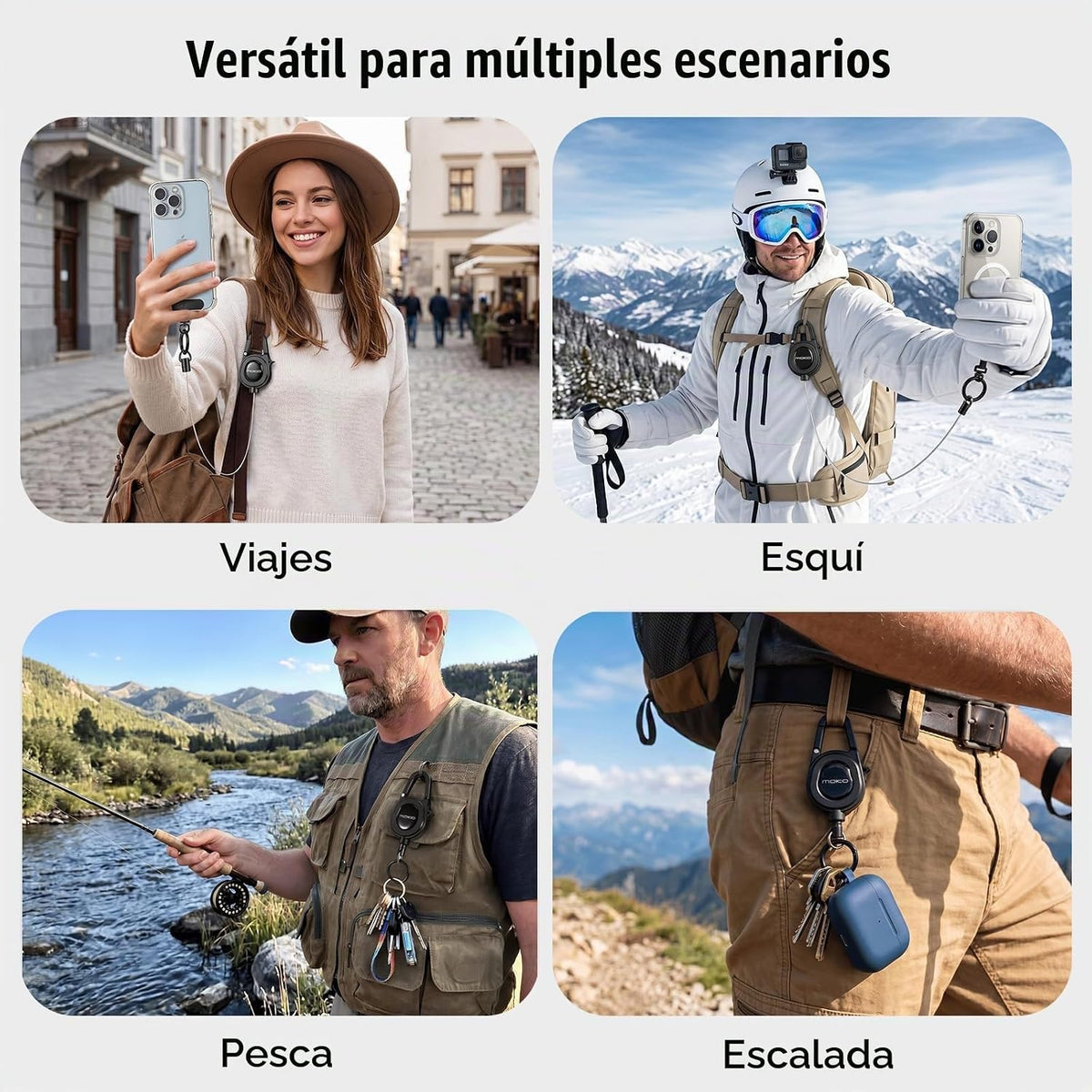Moko Cuerda Para Movil Retráctil Antirrobo, Negro