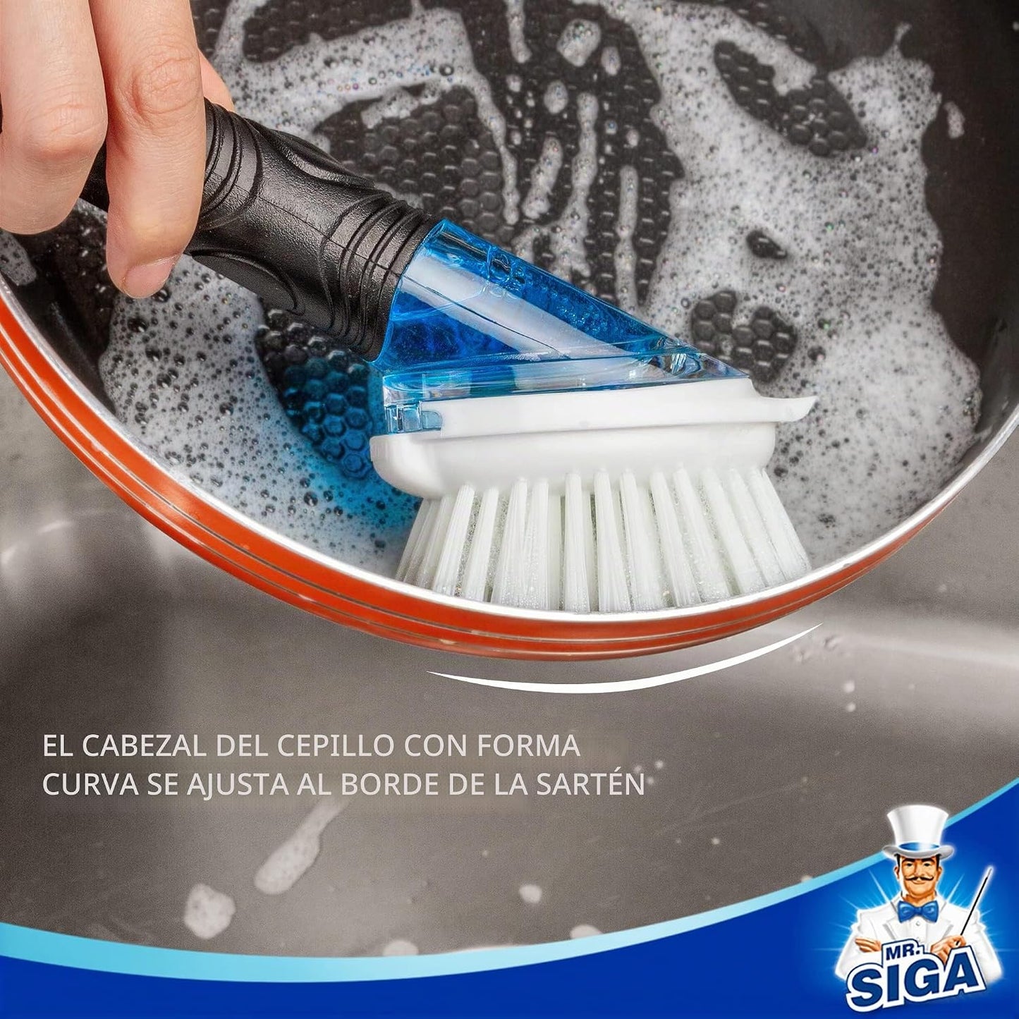 MR.SIGA Cepillo Dispensador De Jabón, Cepillo De Cocina Para La Limpieza De Ollas Y Fregaderos, Negro