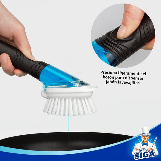 MR.SIGA Cepillo Dispensador De Jabón, Cepillo De Cocina Para La Limpieza De Ollas Y Fregaderos, Negro
