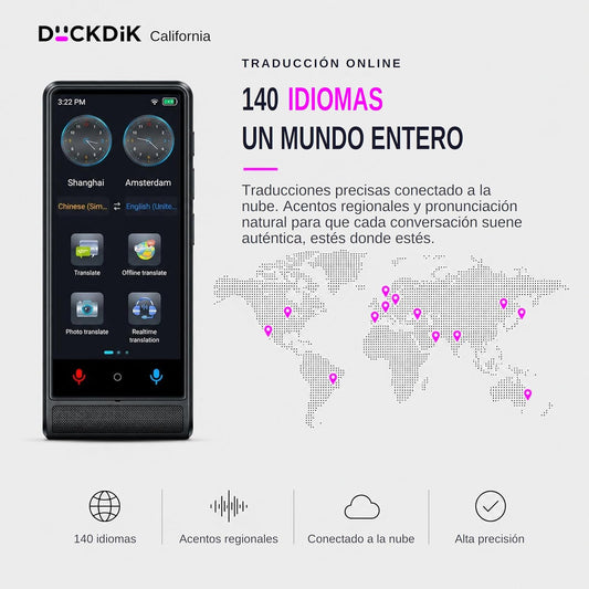 California, Traductor De Idiomas Instantáneo De Voz 2026, Sin Wifi Sin Datos, Pantalla Táctil 4 Pulgadas, Aleación De Aluminio, 142 Idiomas Online 22 Offline, Traductor Con IA