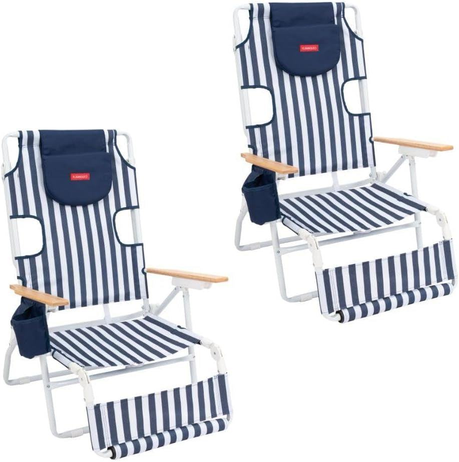Flamingueo Silla Playa Plegable - Reclinable 5 Posiciones - Agujero Cabeza Y Brazos - Reposapiés 3 Posicones - Asas Mochila - Bolsillo Insulado Y Posavasos - Aluminio Y Poliéster - Amarillo