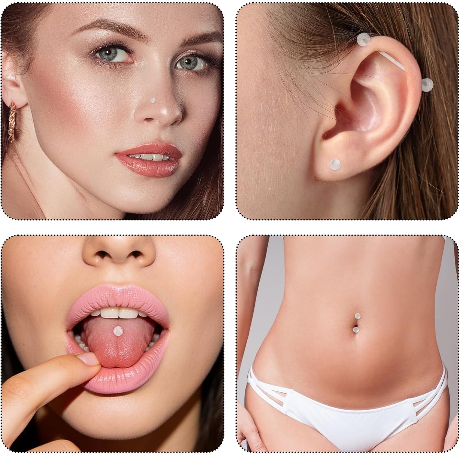 Juego De 48 Retenedores De Piercing Transparentes De Acrílico, Para Nariz, Lengua, Ombligo, Piercing De Pezón, Piercing Transparente, Joyería Para Cejas, Cartílago, Tragus, Labio, Tabique, Aro Para