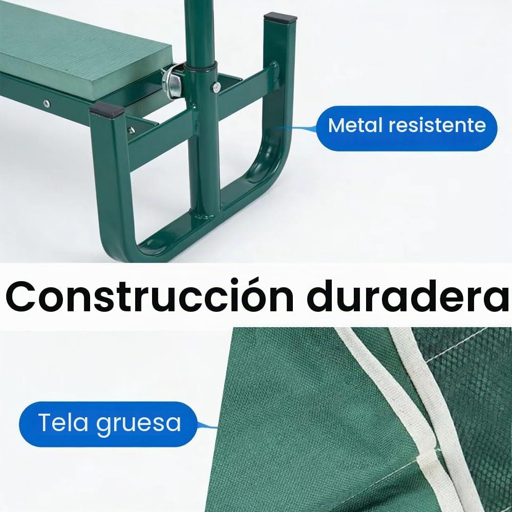 Asiento De Jardín Kneeler 2 En 1 Con Bolsa Para Herramientas, 60X52X27Cm Banco De Jardinería Plegable, Portátil Y Plegable Banco De Rodillas, Taburete Reclinatorio De Jardín (Verde)