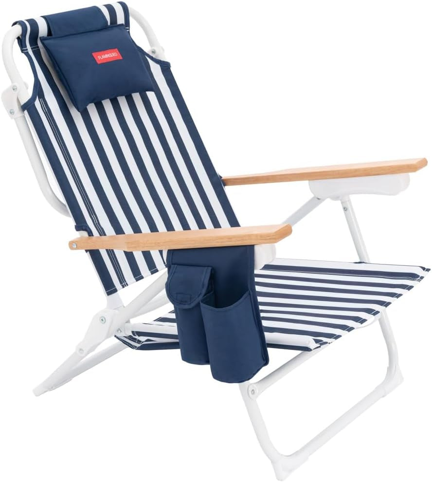Flamingueo Silla Playa Plegable - Reclinable 5 Posiciones - Agujero Cabeza Y Brazos - Reposapiés 3 Posicones - Asas Mochila - Bolsillo Insulado Y Posavasos - Aluminio Y Poliéster - Amarillo
