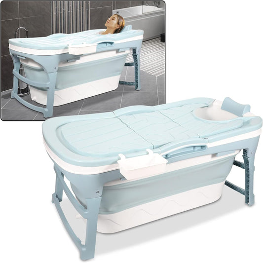 Bañera Plegable Para Adultos, 118 X 60 X 50 Cm, Bañera Móvil Plegable Portátil Con Cubierta Y Cesta De Jabón, Para Baño Y Ducha - Azul