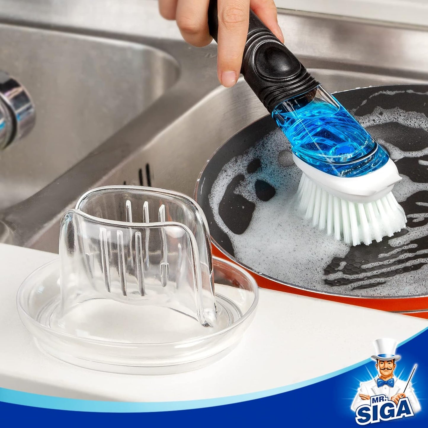 MR.SIGA Cepillo De Repuesto Para Cepillos De Lavavajillas Con Dispensador De Jabón, Paquete De 4