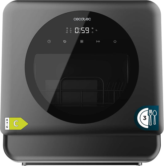 Cecotec Lavavajillas Compacto Libre Instalación Sobremesa Bolero Aguazero 1100. 3 Cubiertos, Bajo Consumo, 6 Programas, Touch Control Panel, Funciones Como Long Storage Y Delay Start, Blanco