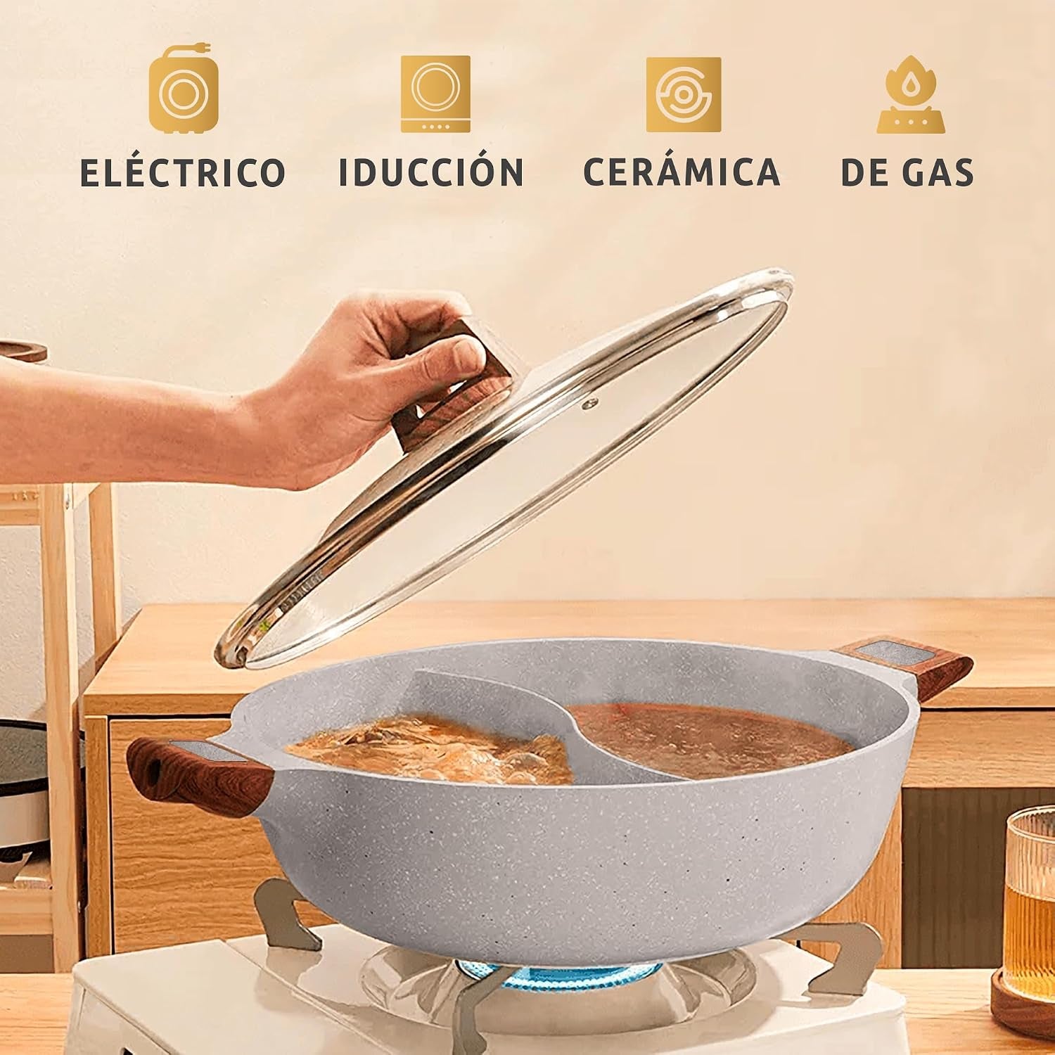 JUPPLIES - Cacerola De Cocina 18 Cm Con Separador Para Doble Cocinado - Sarten De Aluminio Fundido Y Antiadherente Con Tapa De Cristal - Para Todo Tipo De Cocinas - Inducción Y Vitroceramica