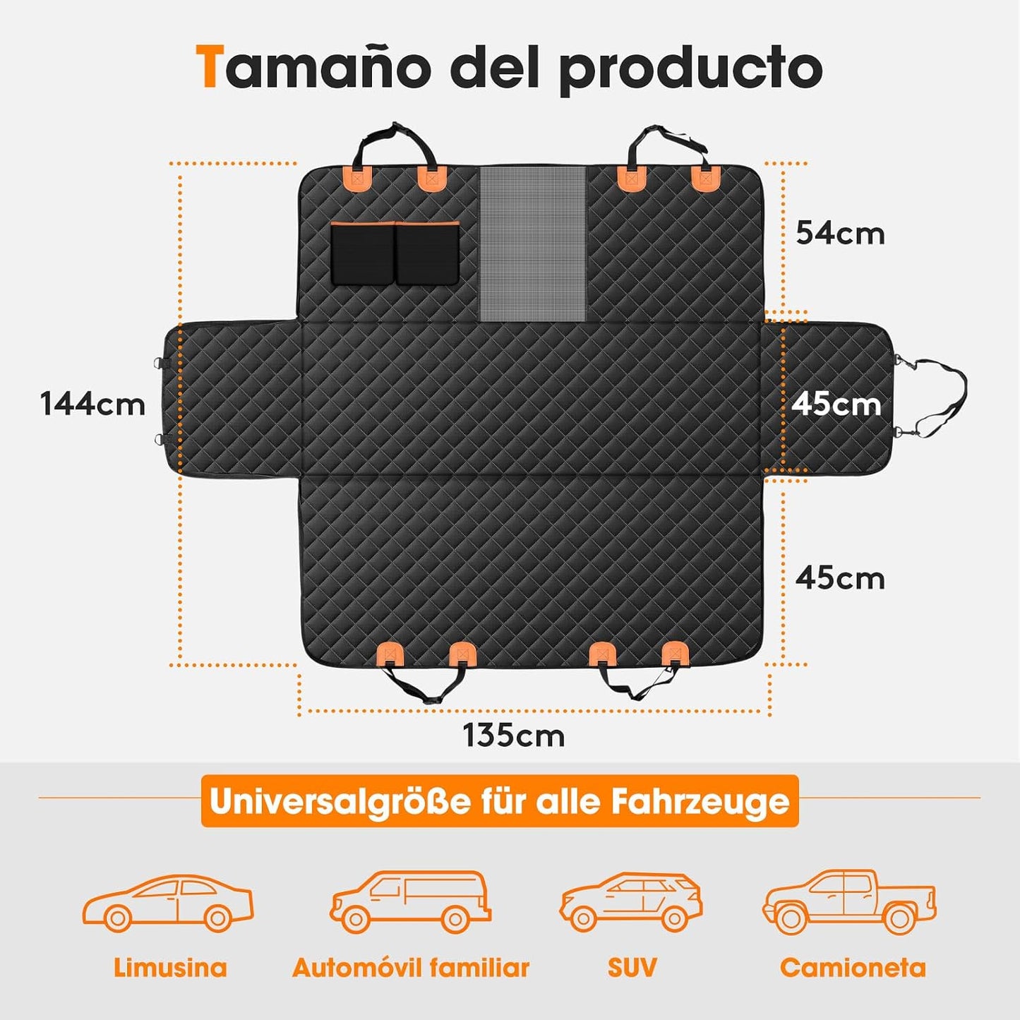 Funda Perros Coche, Funda De Asiento Para Perros Impermeable Y Resistente, Protector Coche Con Ventana De Malla Visible Y Cremallera, Universal Para SUV, Camión