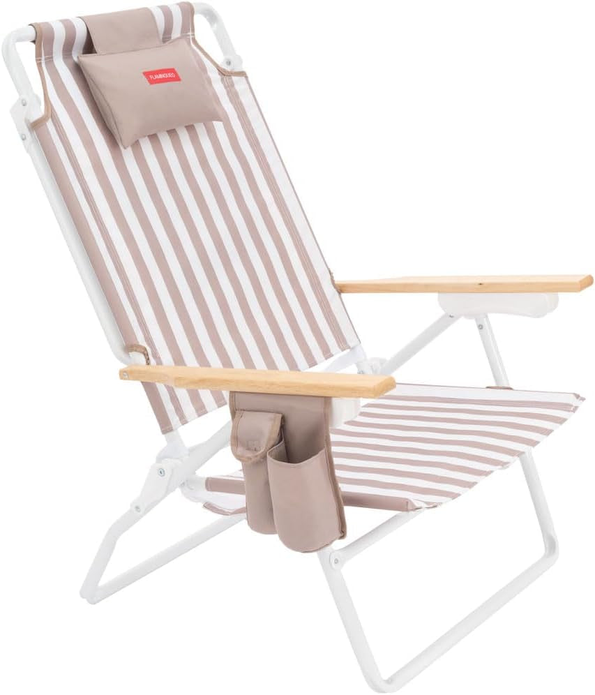 Flamingueo Silla Playa Plegable - Reclinable 5 Posiciones - Agujero Cabeza Y Brazos - Reposapiés 3 Posicones - Asas Mochila - Bolsillo Insulado Y Posavasos - Aluminio Y Poliéster - Amarillo