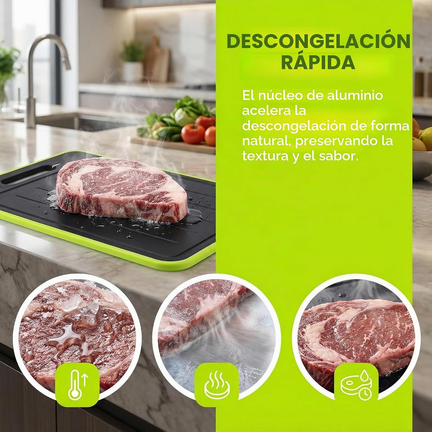 Tabla De Descongelación 4 En 1, Bandejas De Descongelación Rápida, Descongelar, Cortar, Rallador Especias Y Afilador Cuchillos, Placa De Descongelación Rápida De Alimentos (31.1X21Cm)