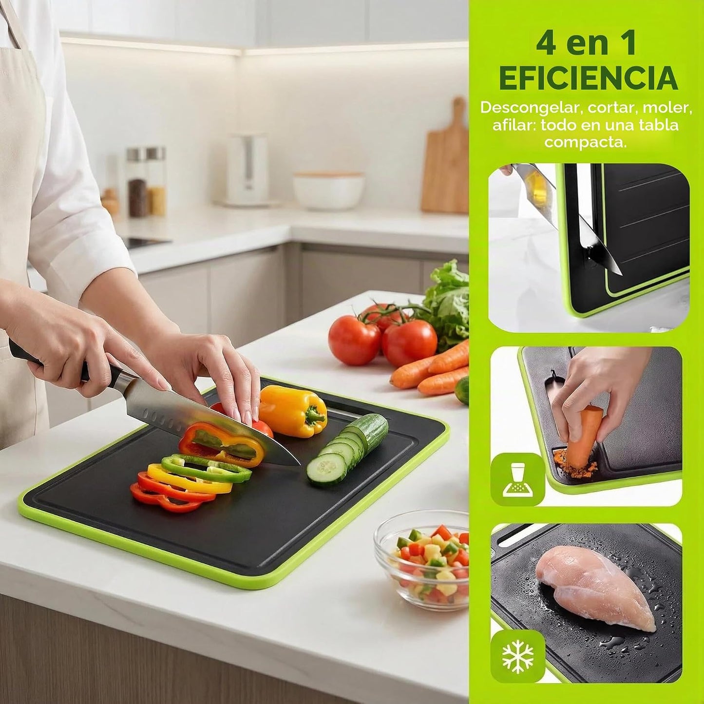 Tabla De Descongelación 4 En 1, Bandejas De Descongelación Rápida, Descongelar, Cortar, Rallador Especias Y Afilador Cuchillos, Placa De Descongelación Rápida De Alimentos (31.1X21Cm)