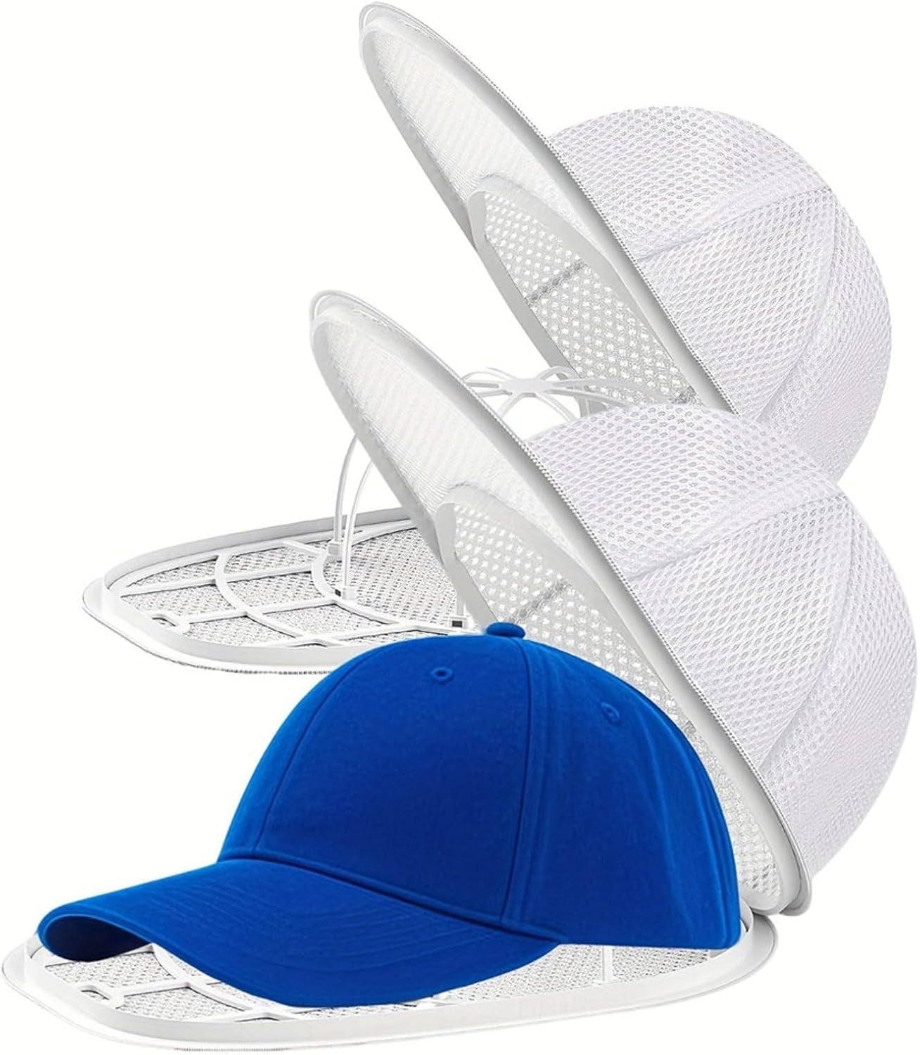 Estante De Lavado De Gorras, Paquete De 2 Marcos De Arandela De Sombreros Con Red Protectora Integrada Para Broches De Béisbol, Evita La Deformación En La Máquina De Lavandería, Blanco (2