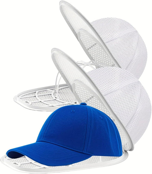 Estante De Lavado De Gorras, Paquete De 2 Marcos De Arandela De Sombreros Con Red Protectora Integrada Para Broches De Béisbol, Evita La Deformación En La Máquina De Lavandería, Blanco (2