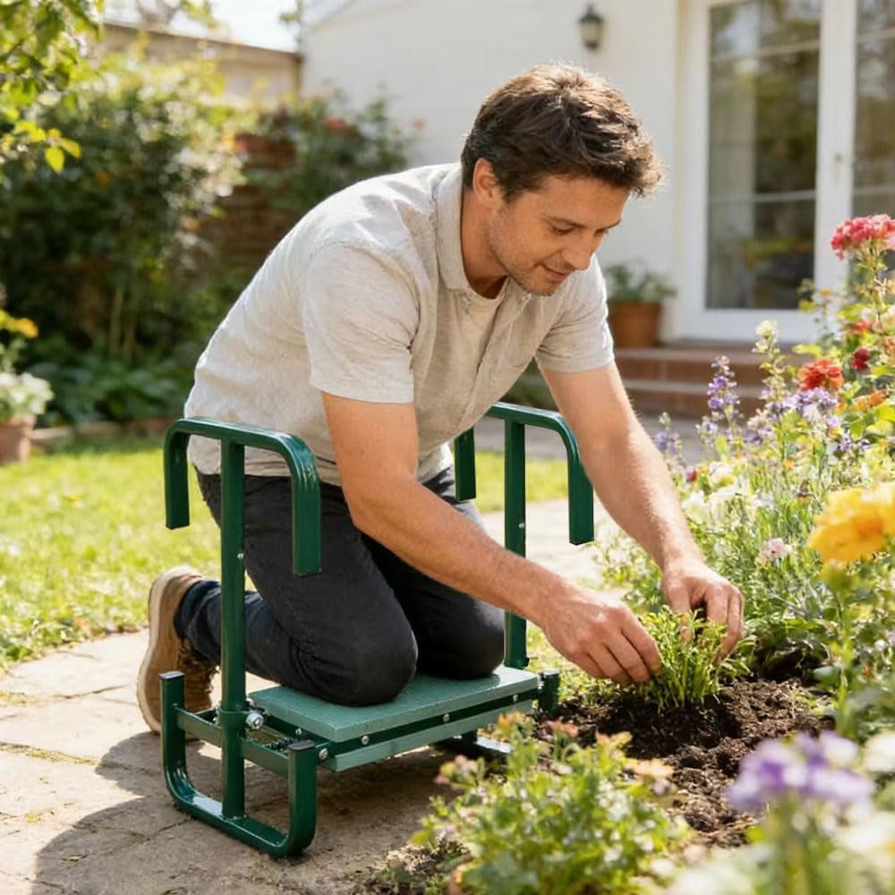 Asiento De Jardín Kneeler 2 En 1 Con Bolsa Para Herramientas, 60X52X27Cm Banco De Jardinería Plegable, Portátil Y Plegable Banco De Rodillas, Taburete Reclinatorio De Jardín (Verde)