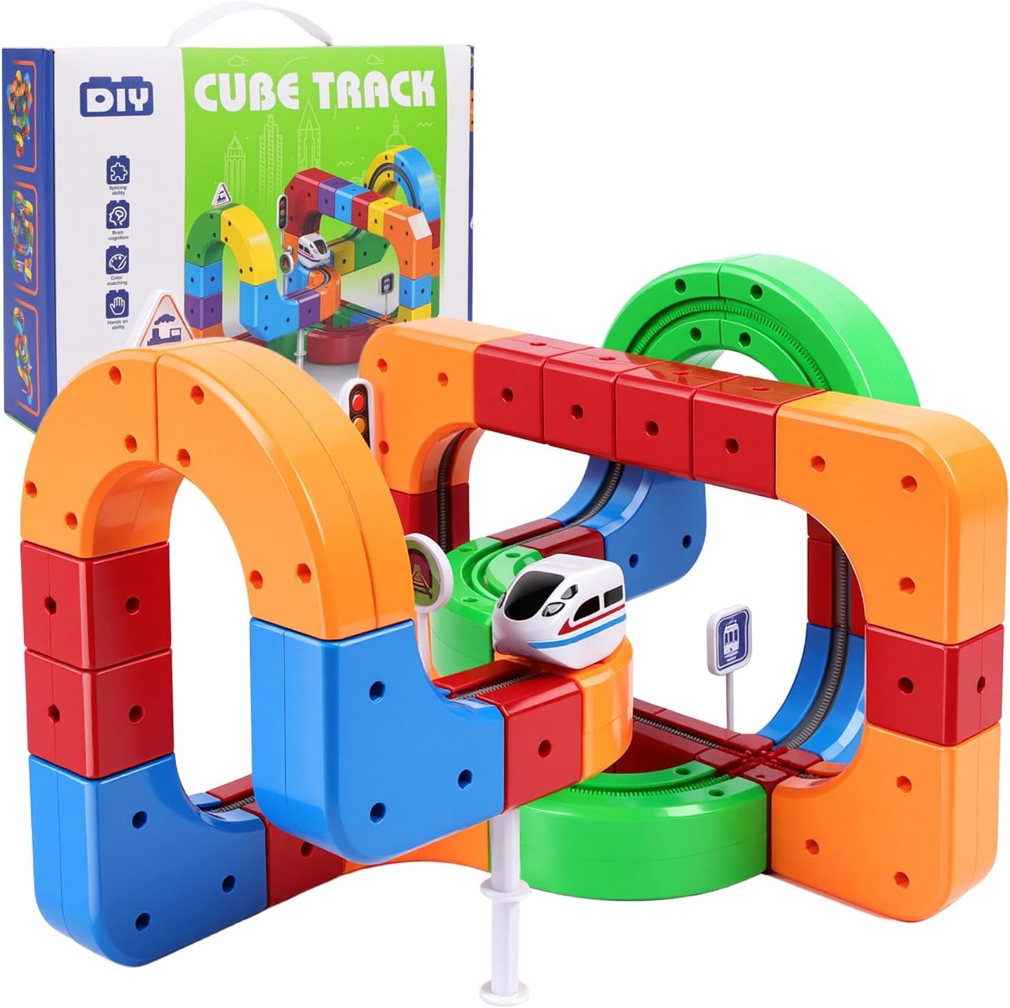 68 Piezas Tren Eléctrico, Trens Magnetico Juguete Incluye Tren Eléctrico Antigravedad, Señales De Tráfico Y Un Diseño De Pista Incrustado En 3D, Regalos