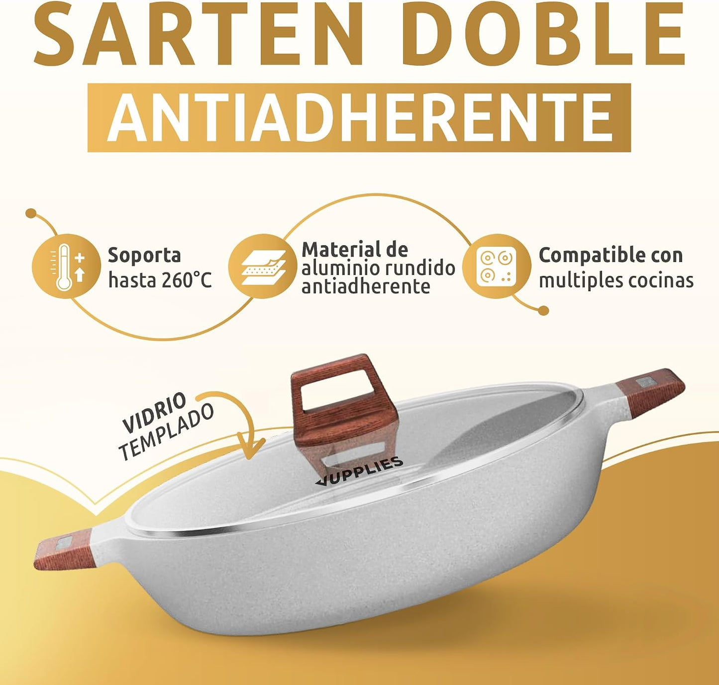 JUPPLIES - Cacerola De Cocina 18 Cm Con Separador Para Doble Cocinado - Sarten De Aluminio Fundido Y Antiadherente Con Tapa De Cristal - Para Todo Tipo De Cocinas - Inducción Y Vitroceramica