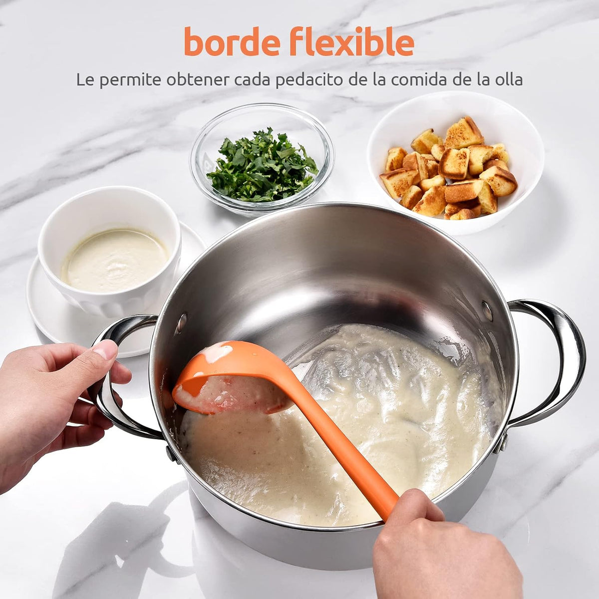 U-Taste 34 Cm Cucharón Silicona Sopa, Resistente Calor 315℃, Naranja