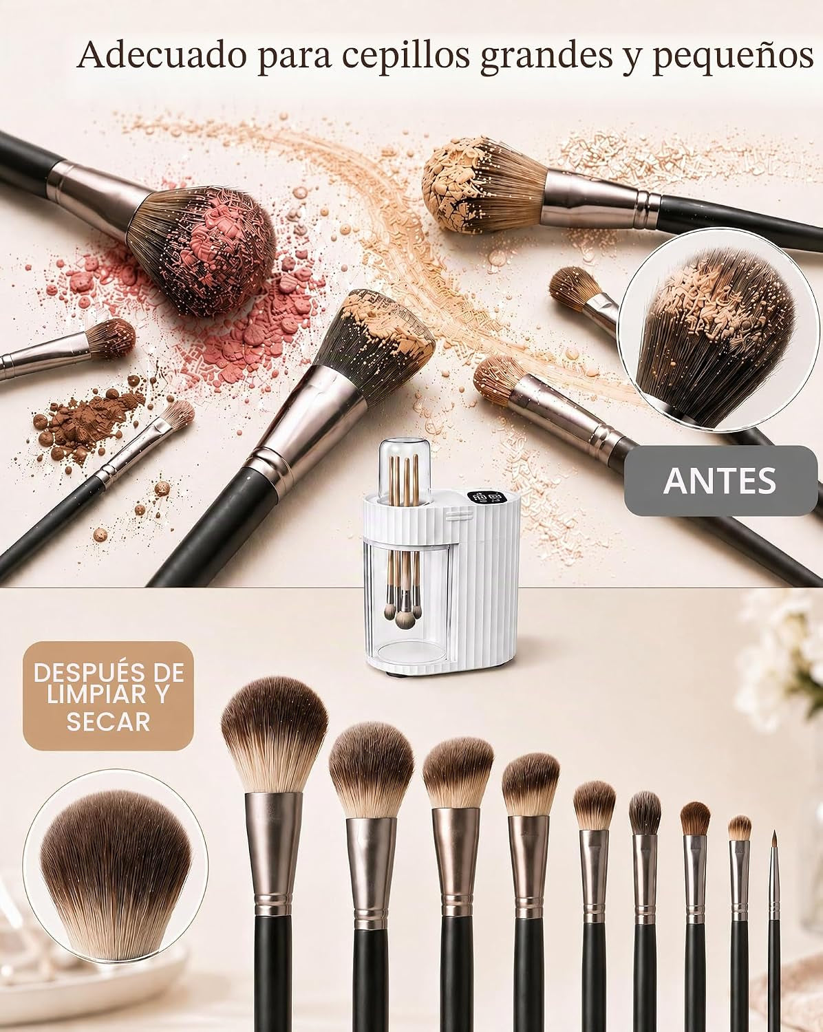Limpiador Y Secador Eléctrico 3 En 1 Para Brochas De Maquillaje, Máquina Automática USB De Limpieza Profunda, Limpieza Y Secado Rápido Portátil [Sin Quitar Las Brochas]
