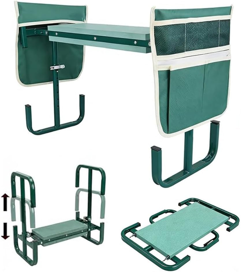 Asiento De Jardín Kneeler 2 En 1 Con Bolsa Para Herramientas, 60X52X27Cm Banco De Jardinería Plegable, Portátil Y Plegable Banco De Rodillas, Taburete Reclinatorio De Jardín (Verde)
