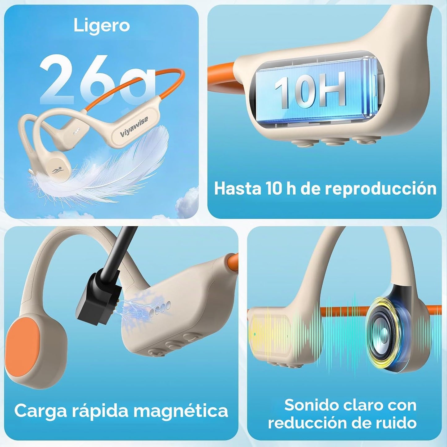 B11 Bone Conduction Headphones, IP68 Waterproof Earbuds for Swimming, 32GB & Bluetooth 6.0 Wireless Underwater Open Ear Headphones with Mic for Sport (Orange)