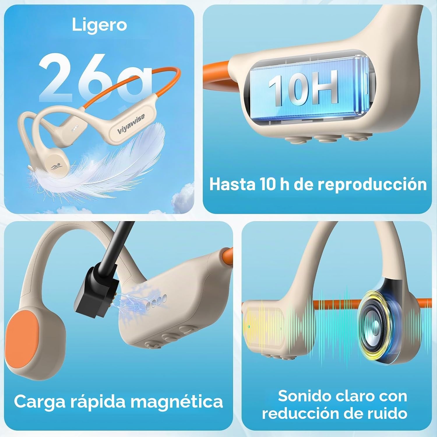 B11 Bone Conduction Headphones, IP68 Waterproof Earbuds for Swimming, 32GB & Bluetooth 6.0 Wireless Underwater Open Ear Headphones with Mic for Sport (Orange)