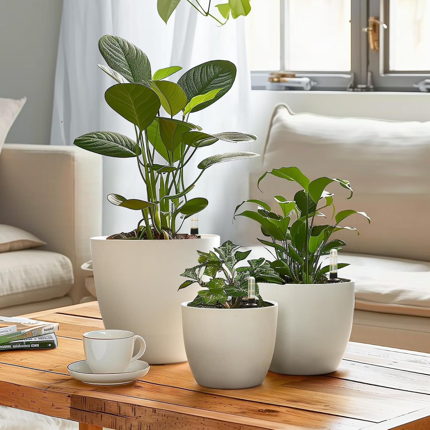 T4U Maceta De Autorriego 18 Cm Pack De 4 Para Interior Y Exterior Blanco | Depósito Interior, Riego Reducido, Raíces Hidratadas, Flores, Hierbas, Alféizar,Jardín, Regalo Para Jardineros