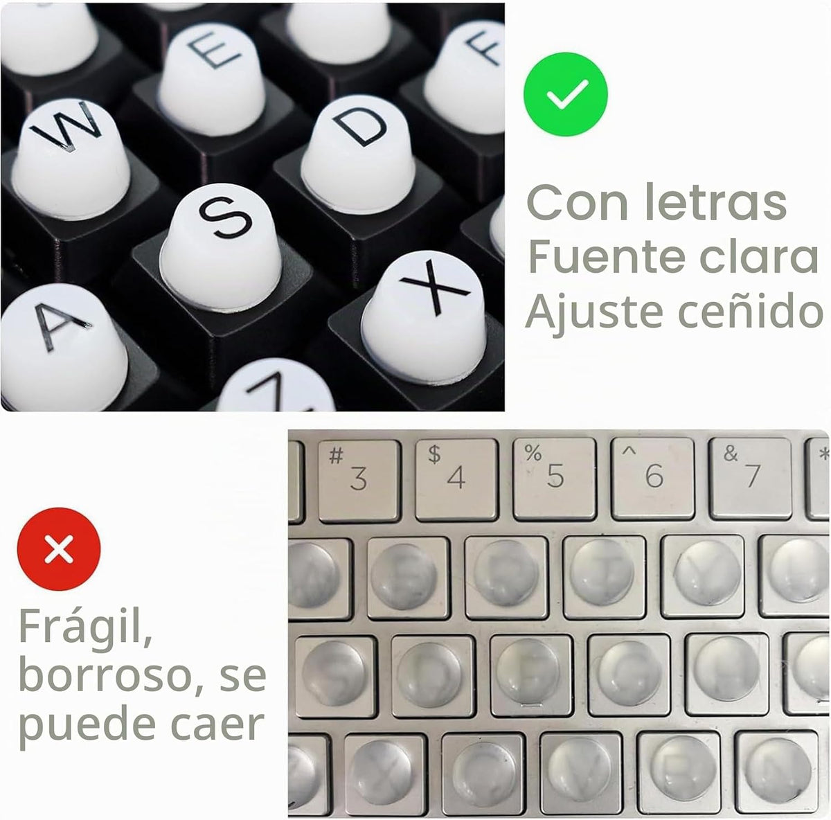 64 Piezas De Pegatinas Elevadas Para Teclado Para Uñas Largas Con Letras, Teclas Suaves De Silicona, Cubiertas De Teclado Autoadhesivas (Blanco)
