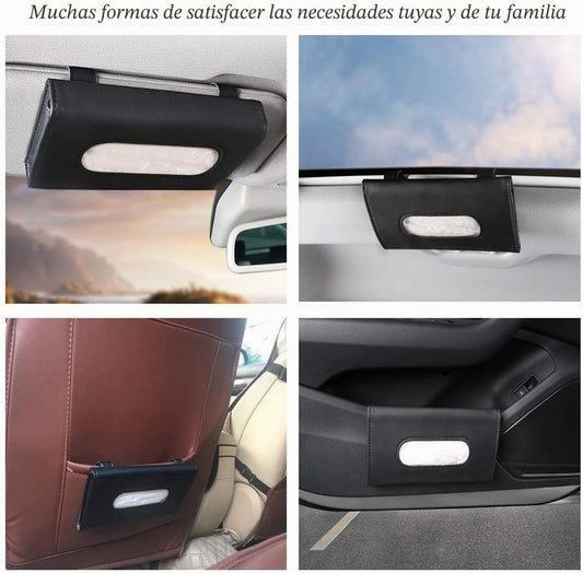 Porta Pañuelos Para Coche De Cuero PU Negro, Caja Pañuelos Coche Para Parasol Universal, Servilletero Automóvil Para Asiento Trasero Y Puerta, Soporte Accesorios Interior Prácticos, Car Tissue Holder