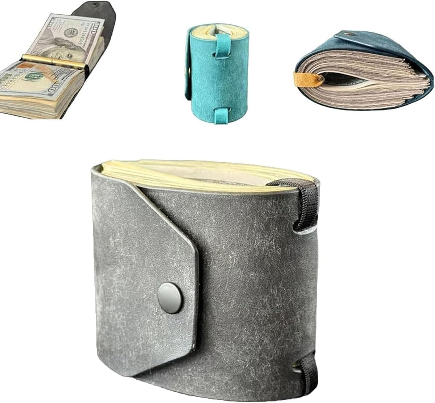 Upgraded Slim Leather Cash Wrap Wallet with 3 Adjustable Snaps, Quick Access Money Organizer, Compact Bill Holder with Elastic Bands for Daily Carry
