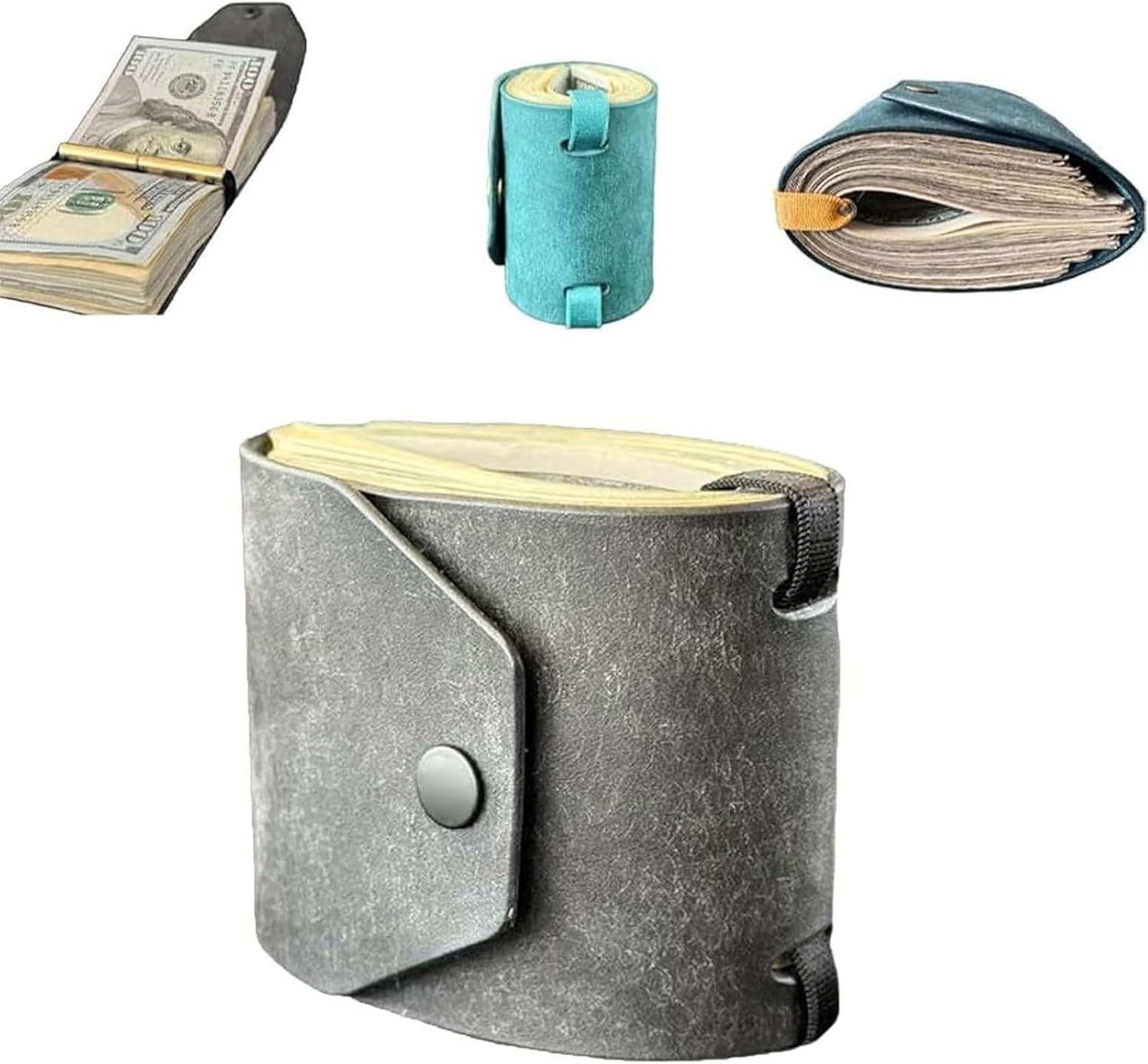 Upgraded Slim Leather Cash Wrap Wallet with 3 Adjustable Snaps, Quick Access Money Organizer, Compact Bill Holder with Elastic Bands for Daily Carry