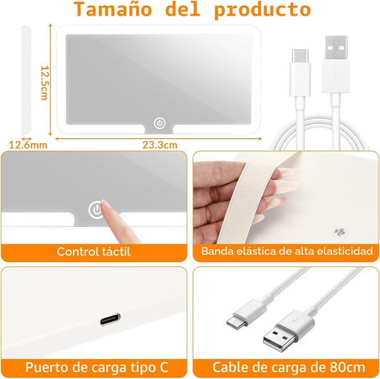 Espejo Coche Led,Espejo Parasol Coche,Recargable,Espejos Maquillaje Con 3 Modos De Luz Y Pantalla Táctil,Cosmético Sombreado,Para Todos Los Coches (Blanco)
