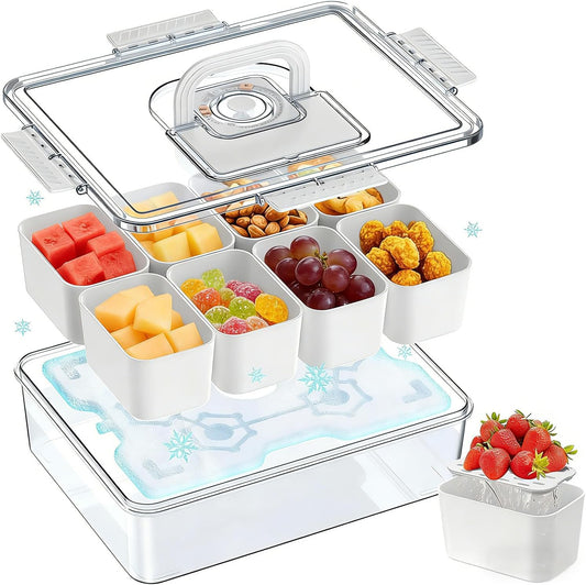 Nevera Portátil Con Asas Para Picnic, Viajes Y Fiestas Al Aire Libre, Con Compartimento Para Hielo Para Aperitivos Frescos, Frutas Y Verduras, Práctico Organizador Para Viajes