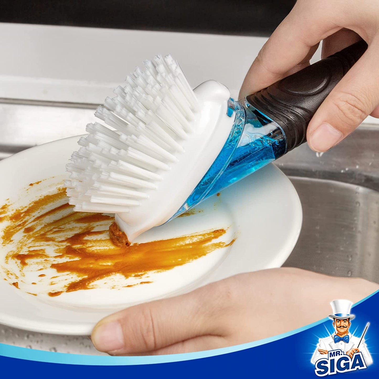 MR.SIGA Cepillo Dispensador De Jabón, Cepillo De Cocina Para La Limpieza De Ollas Y Fregaderos, Negro