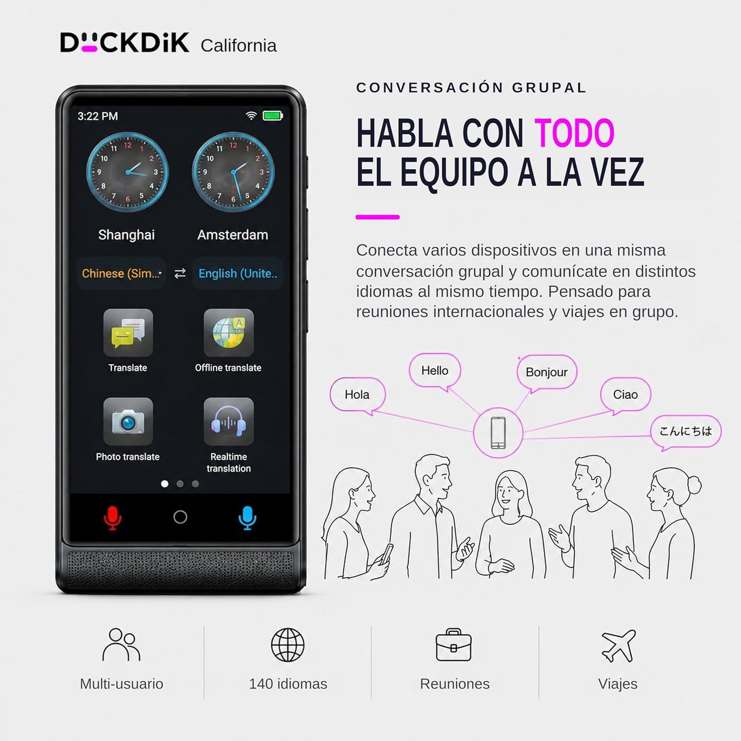 California, Traductor De Idiomas Instantáneo De Voz 2026, Sin Wifi Sin Datos, Pantalla Táctil 4 Pulgadas, Aleación De Aluminio, 142 Idiomas Online 22 Offline, Traductor Con IA
