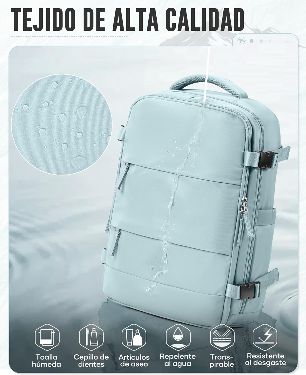 Mochila De Viaje Al Vacío Con Bomba, Impermeable Mochila De Compresión Al Vacío, Mochila Viaje Cabina 42X30X20 Ryanair Con Sistema De Compresión Hombre Y Mujer Azul Claro