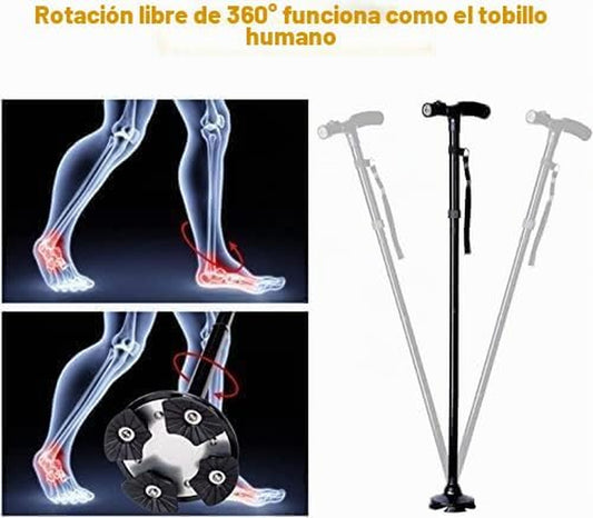 Bastón Plegable Con Luz LED, Ohuhu Bastones Para Mayores Hombr Ajustable En Altura Ligero Palo Plegable Bastón No Deslizamiento Con Mango En T Y Base Pivotante, Unisex Adulto