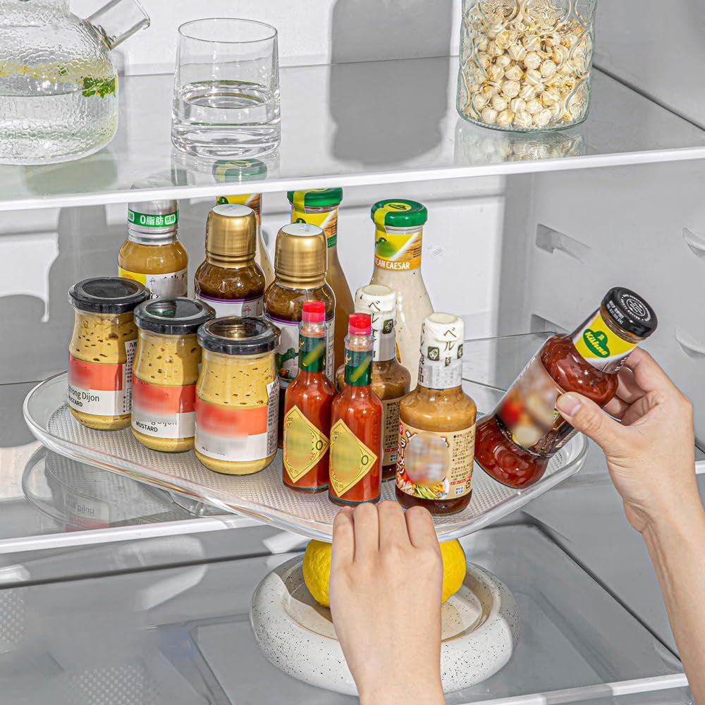 Organizador De Plato Giratorio Transparente Lazy Susan, Bandeja Giratoria Estable Para Mesa De Cocina, Encimera, Suave 360° (Grande)