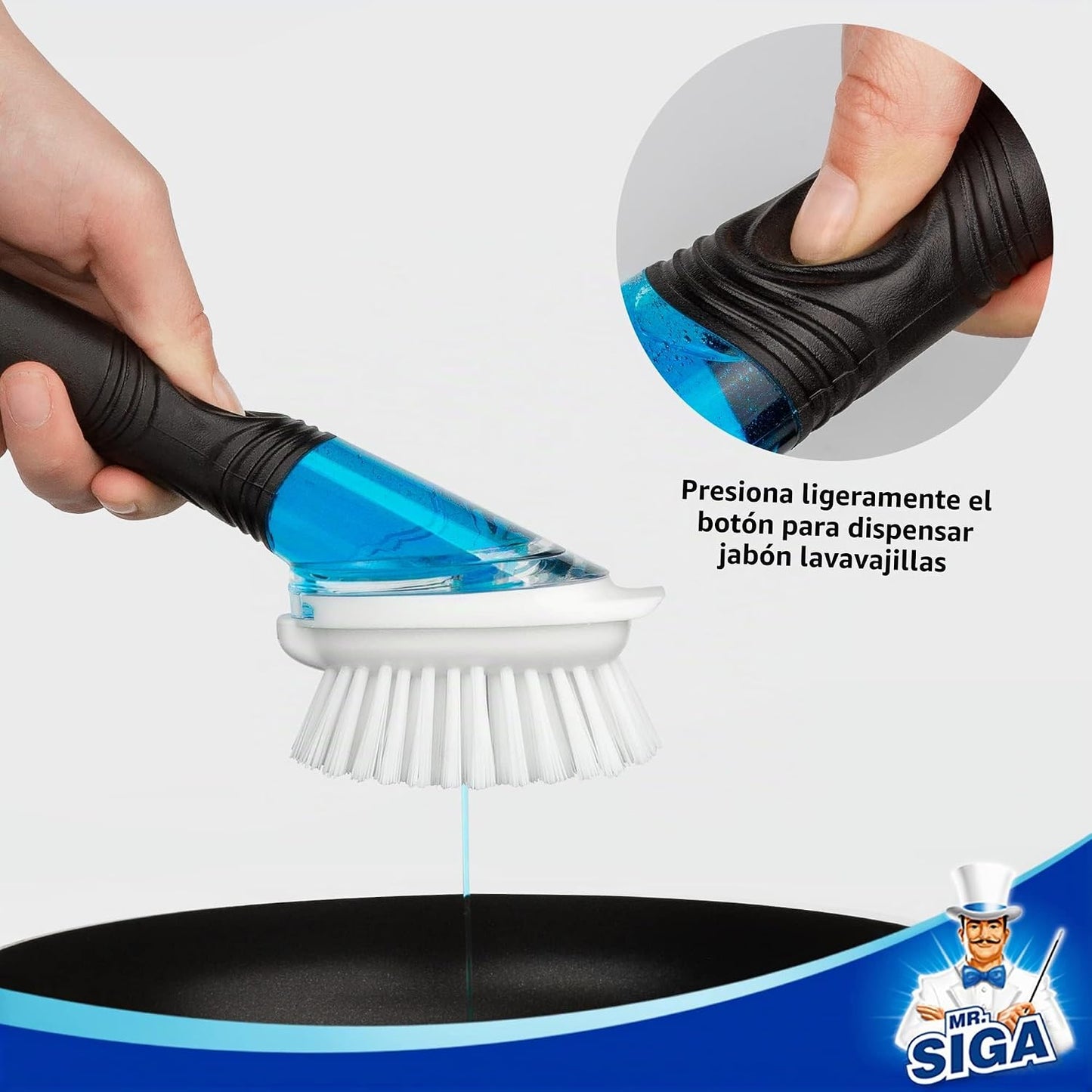 MR.SIGA Cepillo Dispensador De Jabón, Cepillo De Cocina Para La Limpieza De Ollas Y Fregaderos, Negro