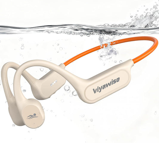 B11 Bone Conduction Headphones, IP68 Waterproof Earbuds for Swimming, 32GB & Bluetooth 6.0 Wireless Underwater Open Ear Headphones with Mic for Sport (Orange)