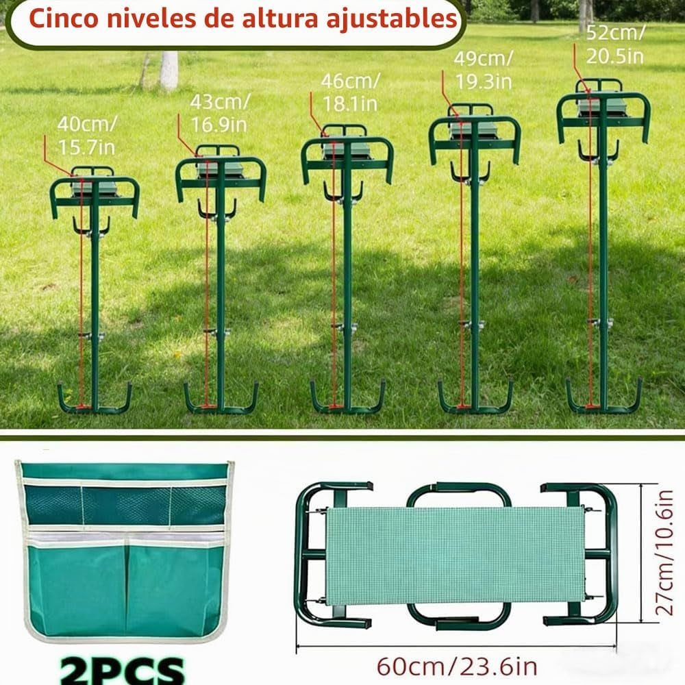 Asiento De Jardín Kneeler 2 En 1 Con Bolsa Para Herramientas, 60X52X27Cm Banco De Jardinería Plegable, Portátil Y Plegable Banco De Rodillas, Taburete Reclinatorio De Jardín (Verde)