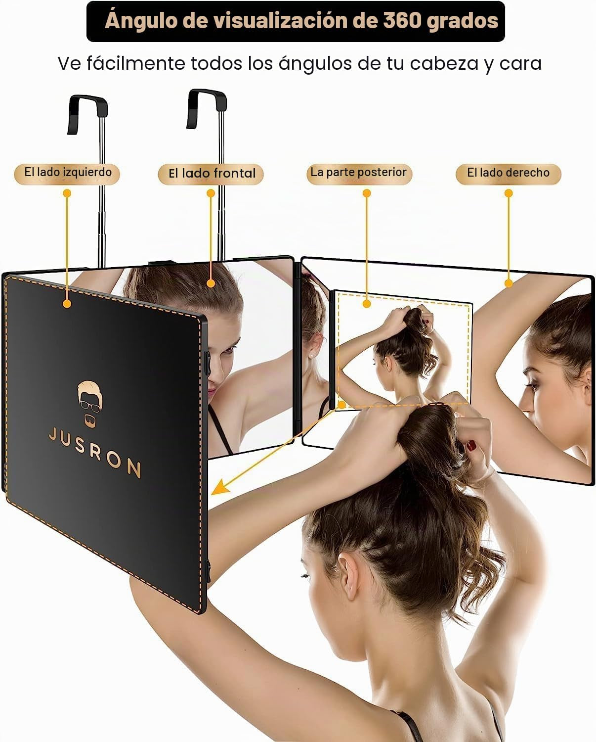 Espejo De Pared 360°, Triple Plegable, Con Corte Automático, Altura Regulable, Para Peluquería, Maquillaje, Afeitado Y Peinado, Sin Luz LED