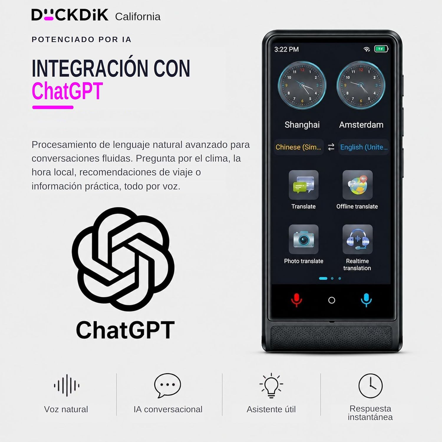 California, Traductor De Idiomas Instantáneo De Voz 2026, Sin Wifi Sin Datos, Pantalla Táctil 4 Pulgadas, Aleación De Aluminio, 142 Idiomas Online 22 Offline, Traductor Con IA