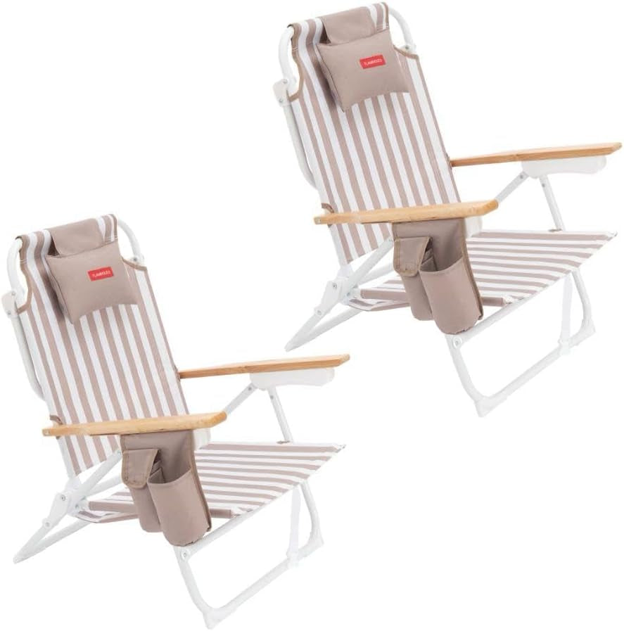Flamingueo Silla Playa Plegable - Reclinable 5 Posiciones - Agujero Cabeza Y Brazos - Reposapiés 3 Posicones - Asas Mochila - Bolsillo Insulado Y Posavasos - Aluminio Y Poliéster - Amarillo