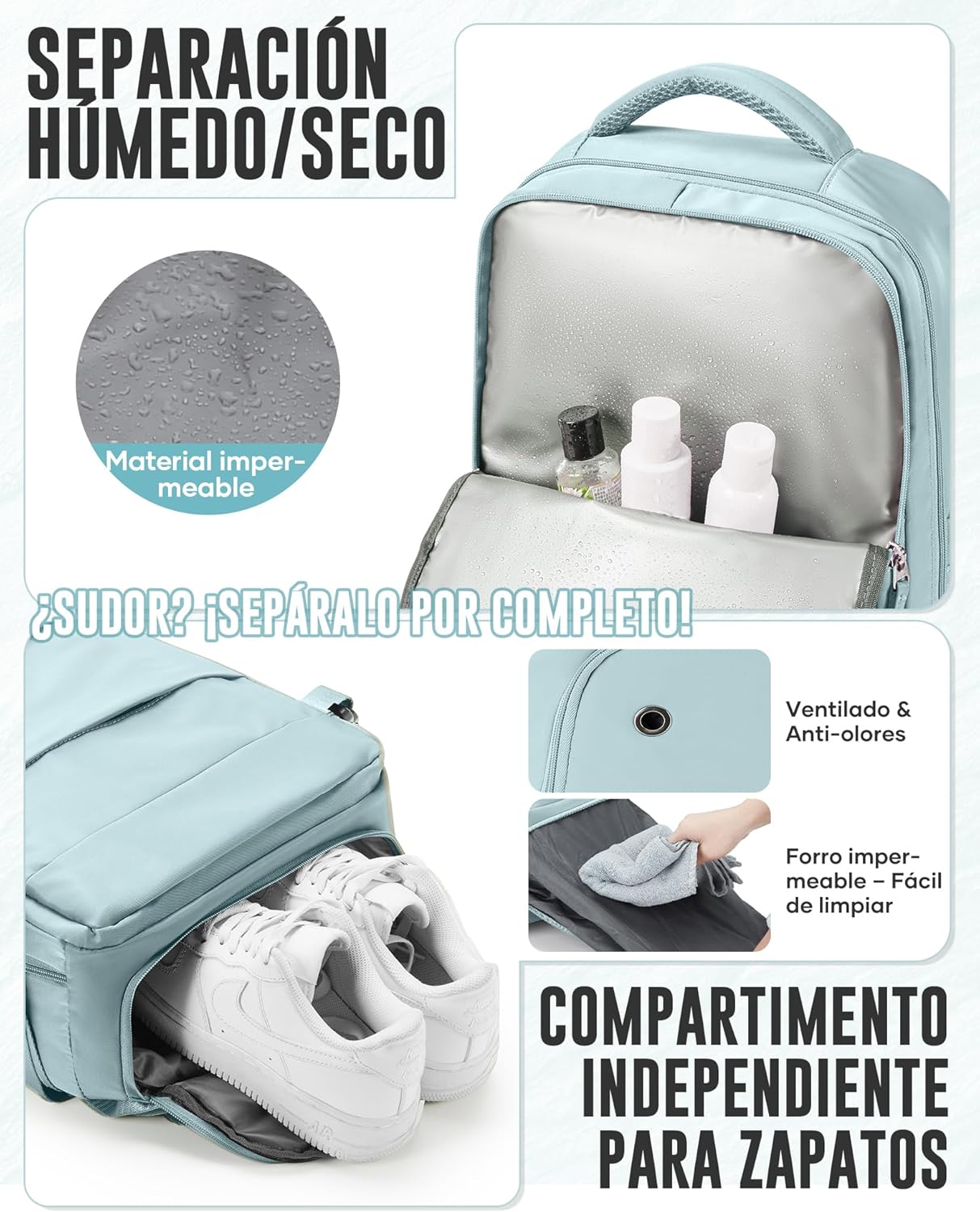 Mochila De Viaje Al Vacío Con Bomba, Impermeable Mochila De Compresión Al Vacío, Mochila Viaje Cabina 42X30X20 Ryanair Con Sistema De Compresión Hombre Y Mujer Azul Claro