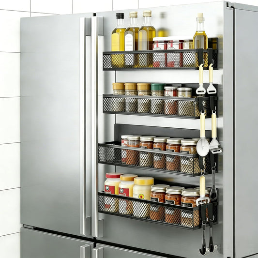 Estante Magnético Para Especias,Juego De 4(2 Grandes,2 Medianas),Organizador De Cocina Sin Taladrar Con Imanes Potentes,Para Nevera,Horno,Microondas Y Toda La Casa,Negro
