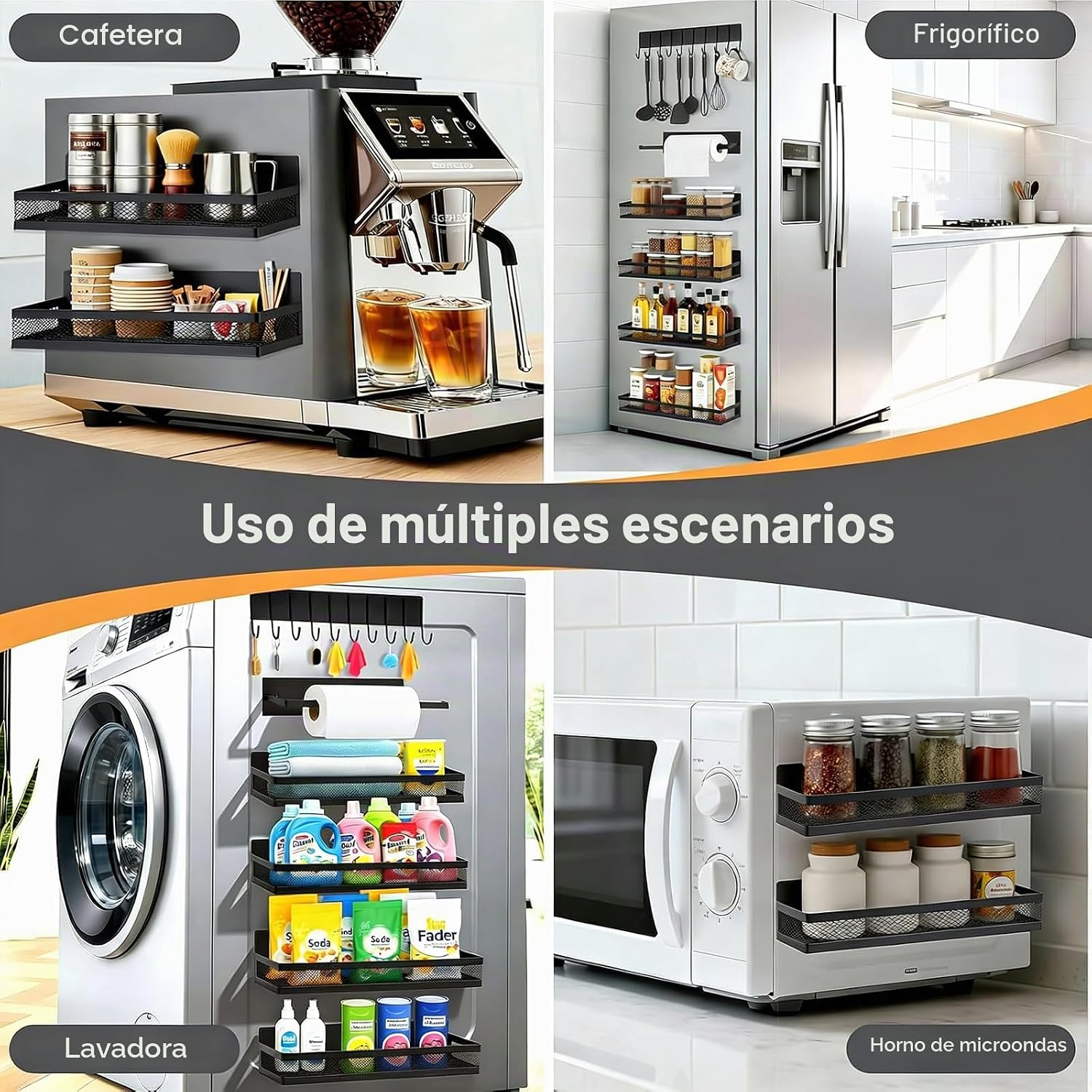 Estante Magnético Para Especias,Juego De 4(2 Grandes,2 Medianas),Organizador De Cocina Sin Taladrar Con Imanes Potentes,Para Nevera,Horno,Microondas Y Toda La Casa,Negro