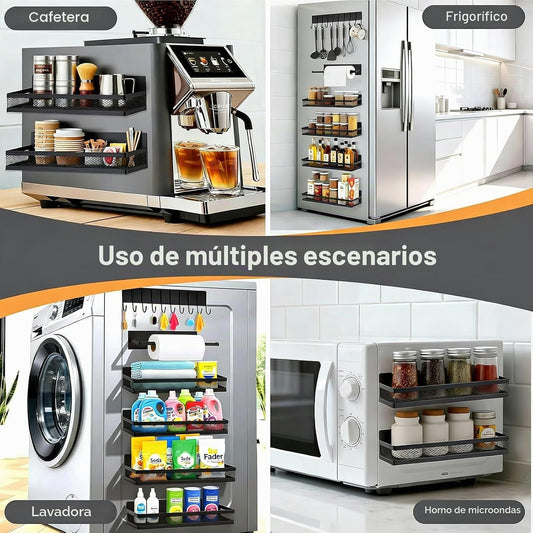 Estante Magnético Para Especias,Juego De 4(2 Grandes,2 Medianas),Organizador De Cocina Sin Taladrar Con Imanes Potentes,Para Nevera,Horno,Microondas Y Toda La Casa,Negro